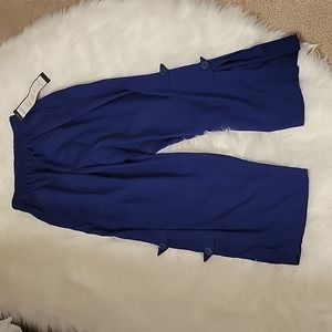 Paradiso navy blue rayon pull on wide leg crop slit leg button tab trim M NEW…